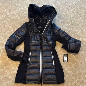 Blanc Noir Shiny Black Hooded Puffer Coat